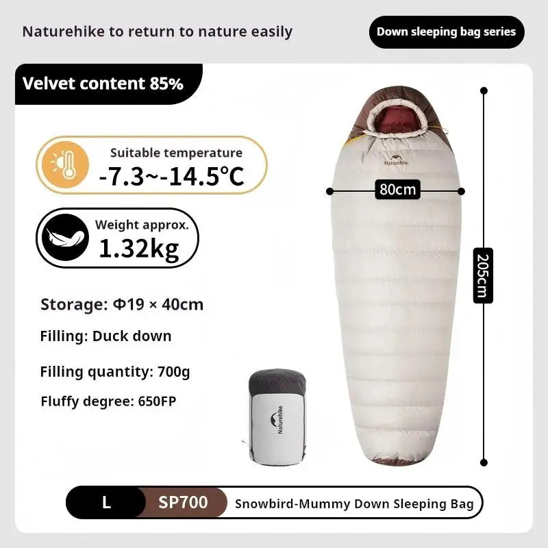 Naturehike Snowbird Mummy Sleeping Bag SP400/SP550/SP700/SP1000 for Outdoor Hiking Travel Winter Warm Duck Down Sleeping Bag