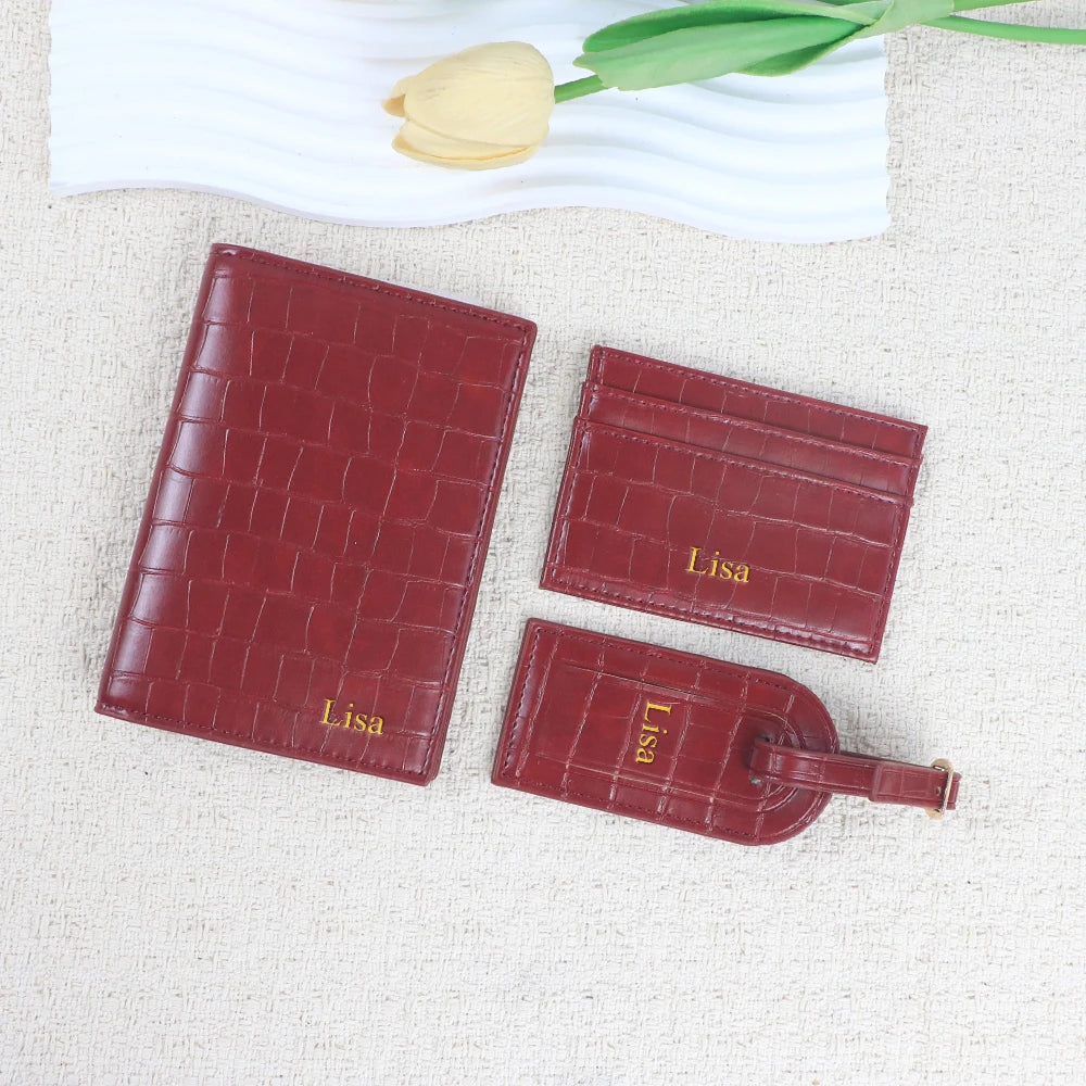 Customized name PU leather luggage tag card case passport case combination card case anti-theft travel suitcase accessories