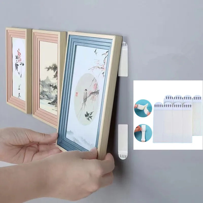 48pcs Punch-free Frame Tape Strips Assorted Mounting Self Adhesive Picture Frame Fixed Poster Wall Hook Decorate Fixing Wall Han