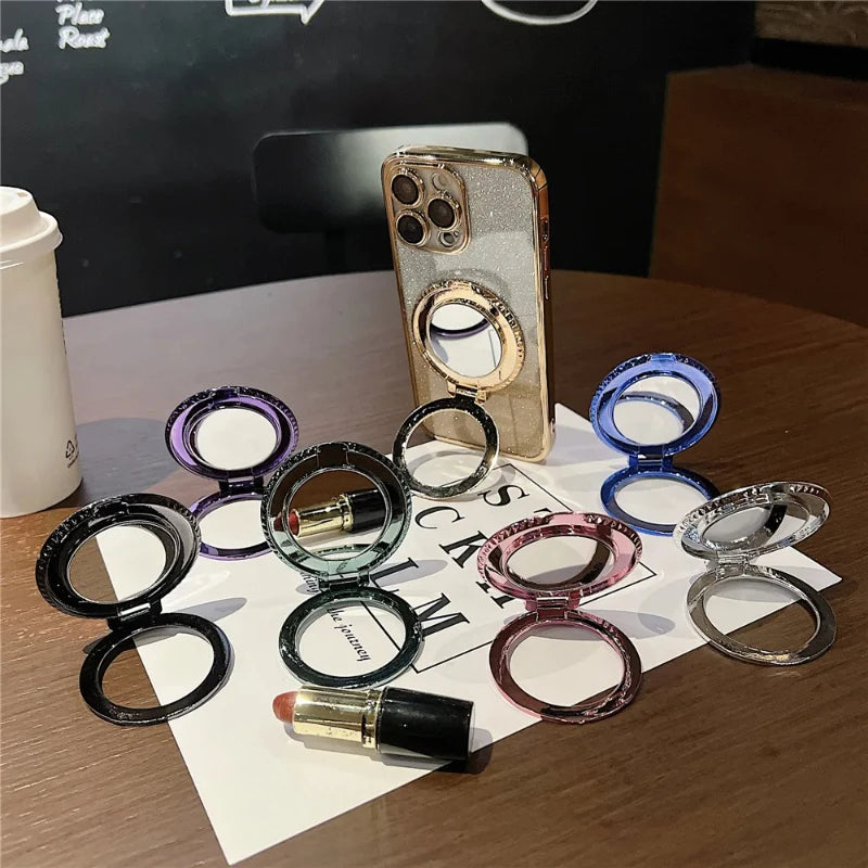 Luxury Diamond Patterned Magnetic Back Sticker 360° Rotating Mirror Magnetic Phone Holder Suitable for Various Phone Models