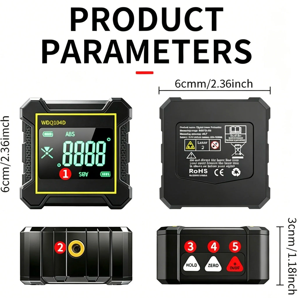 4-Side Strong Magnetic 360° Digital Laser Angle Gauge Inclinometer Portable Level Ruler for Construction High Precision Box