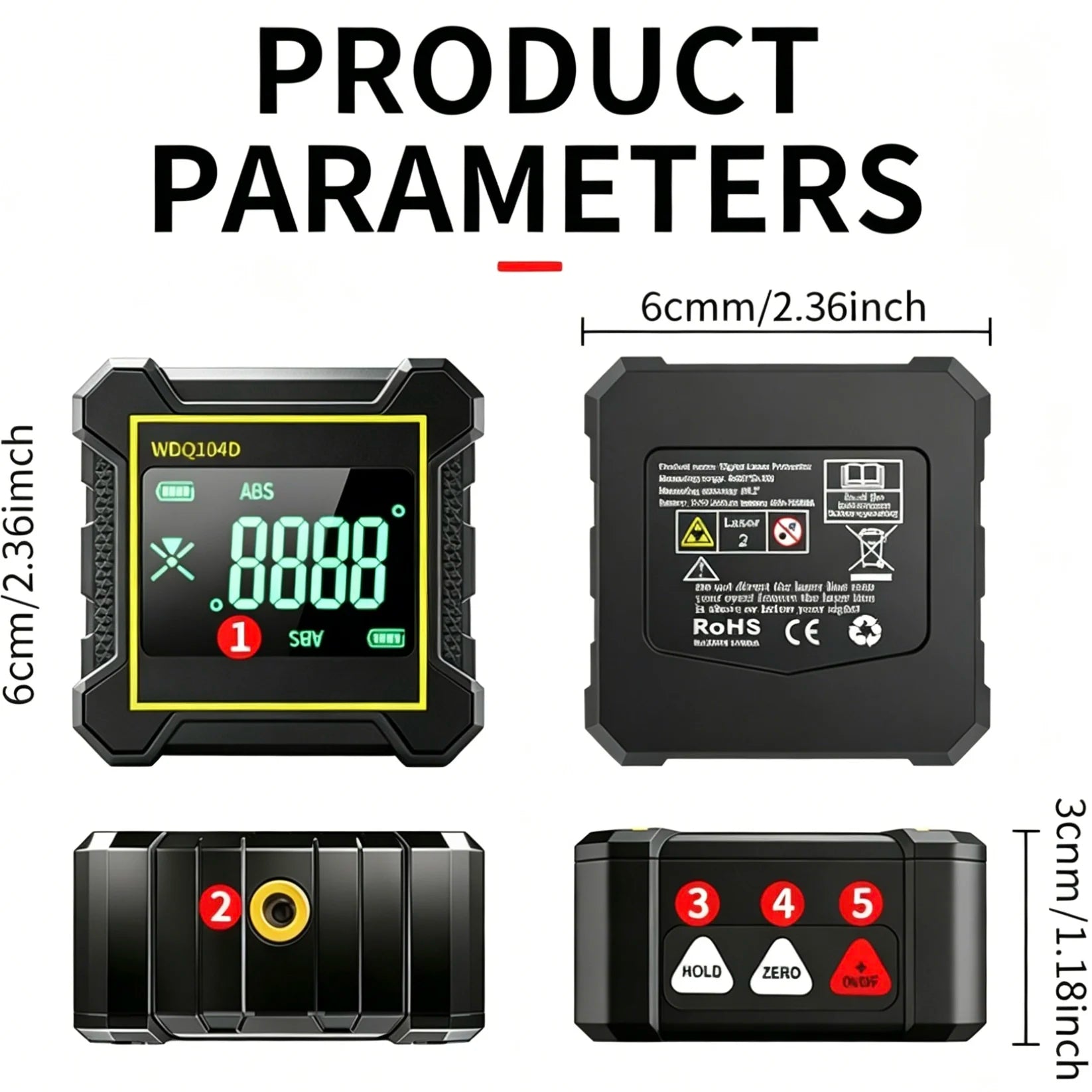 4-Side Strong Magnetic 360° Digital Laser Angle Gauge Inclinometer Portable Level Ruler for Construction High Precision Box