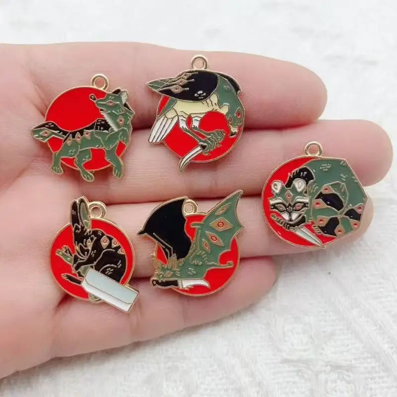 10pcs cartoon oil bird bat rabbit fox animal pendant pendant DIY necklace earrings bracelet accessories