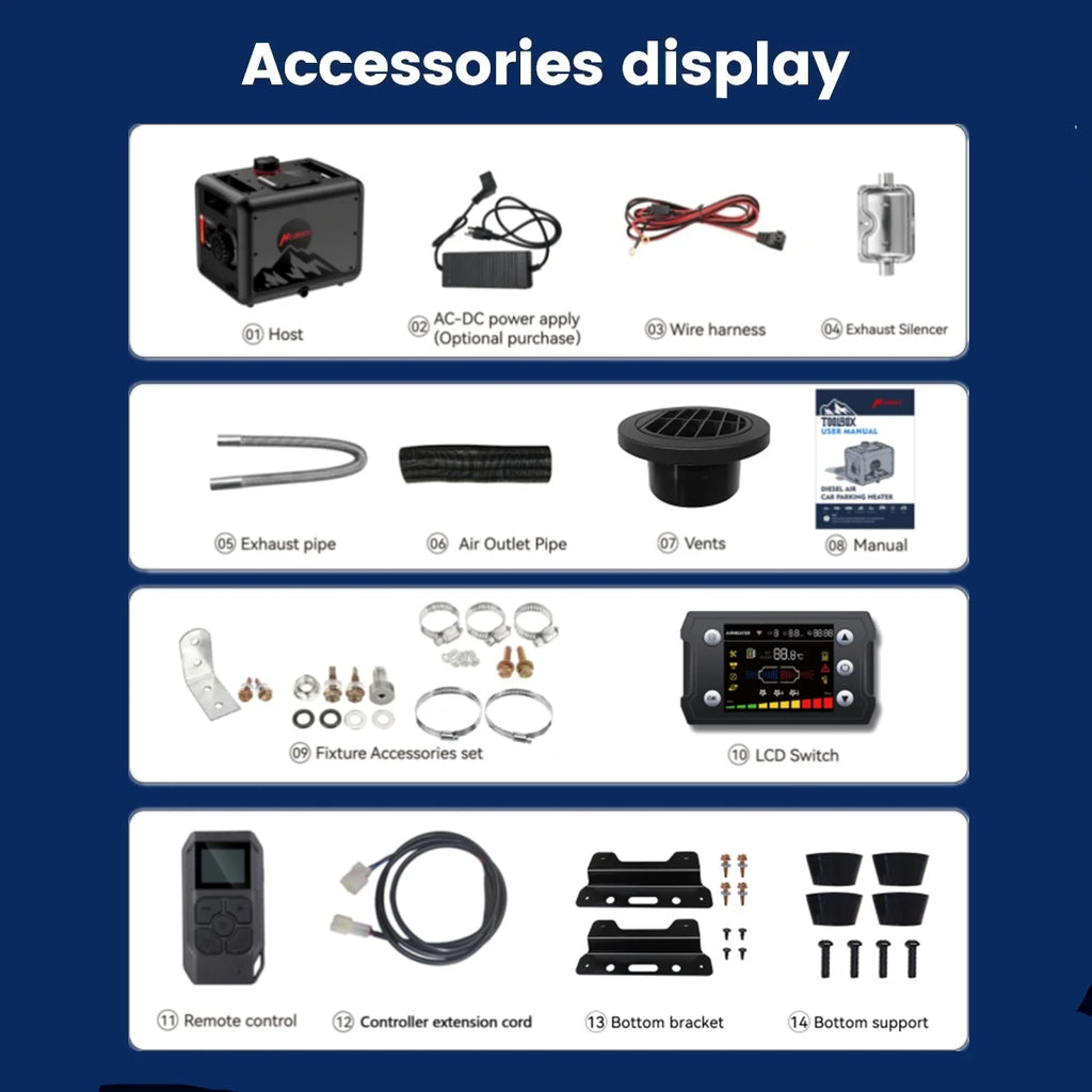 Hcalory 8KW Upgrade Toolbox Max Portable Diesel Air Heater, 100-240V AC & 12/24V DC Diesel Auxiliary Heater with CO Alarm Sensor