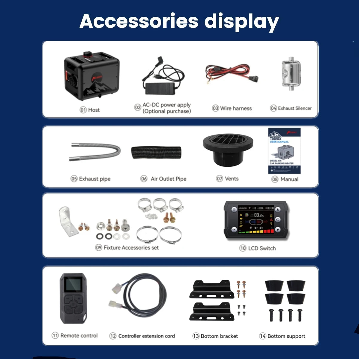 Hcalory 8KW Upgrade Toolbox Max Portable Diesel Air Heater, 100-240V AC & 12/24V DC Diesel Auxiliary Heater with CO Alarm Sensor