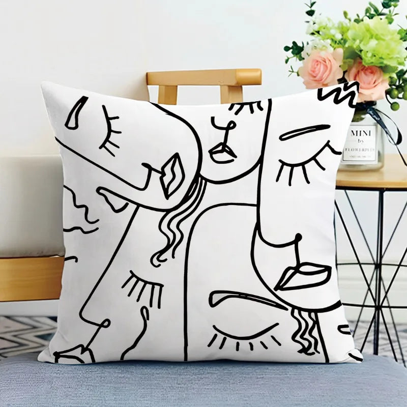 Black and White Ins Style Double-sided Printed pillow cover Short plush Suitable living rooms bedrooms sofas throw cushion cover