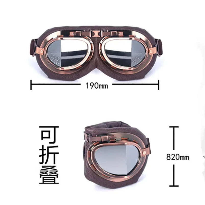 Vintage Leather Motorcycle Dirt Bike Goggles Pilot Motorbike Retro Jet Helmet Eyewear Glasses Outdoor Sports Goggle Glasses