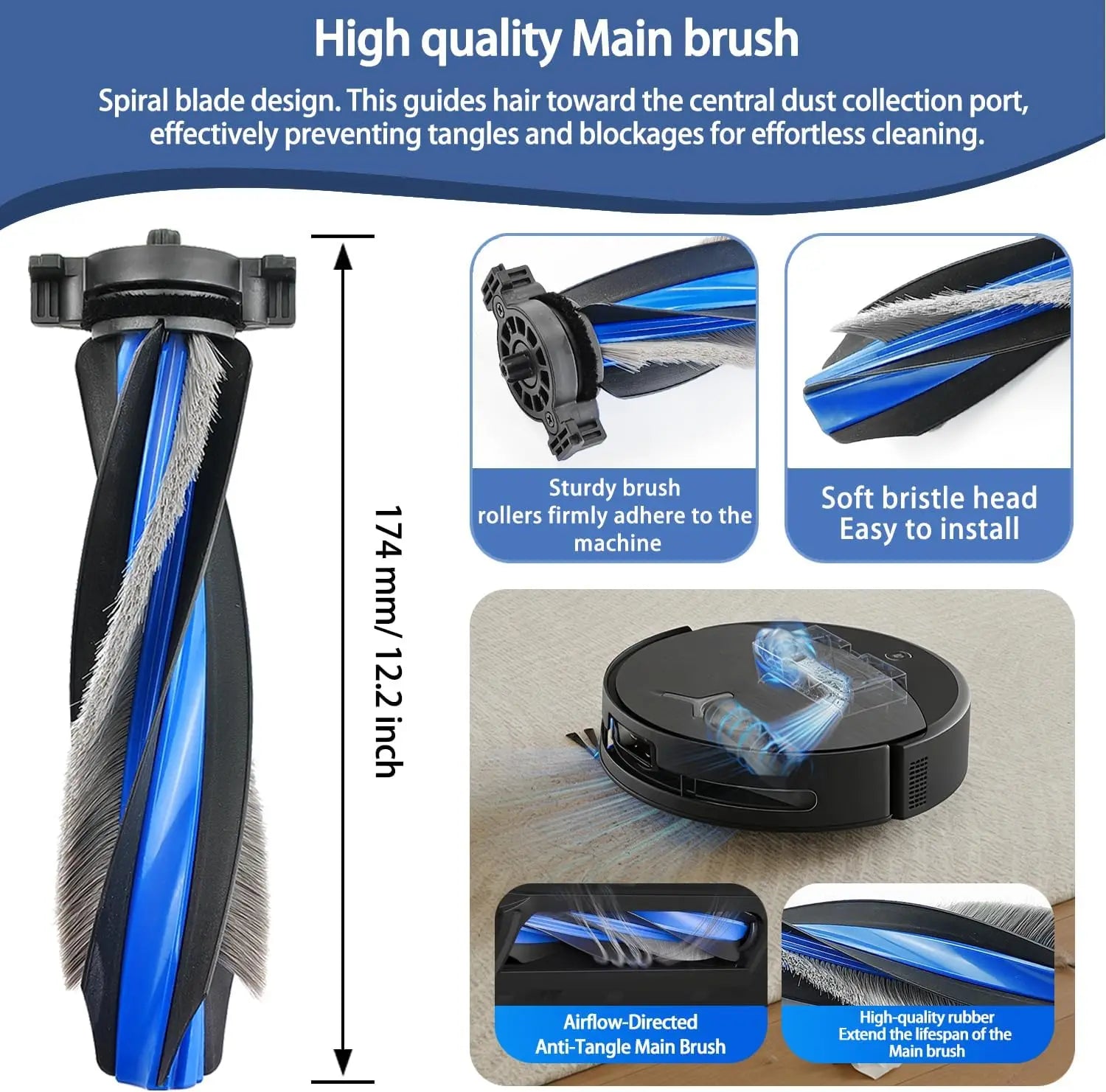 Main Brush Replacement Accessories Kit Compatible with Ecovacs X12 OmniCyclone Robot Vacuum,Roller Brush Parts