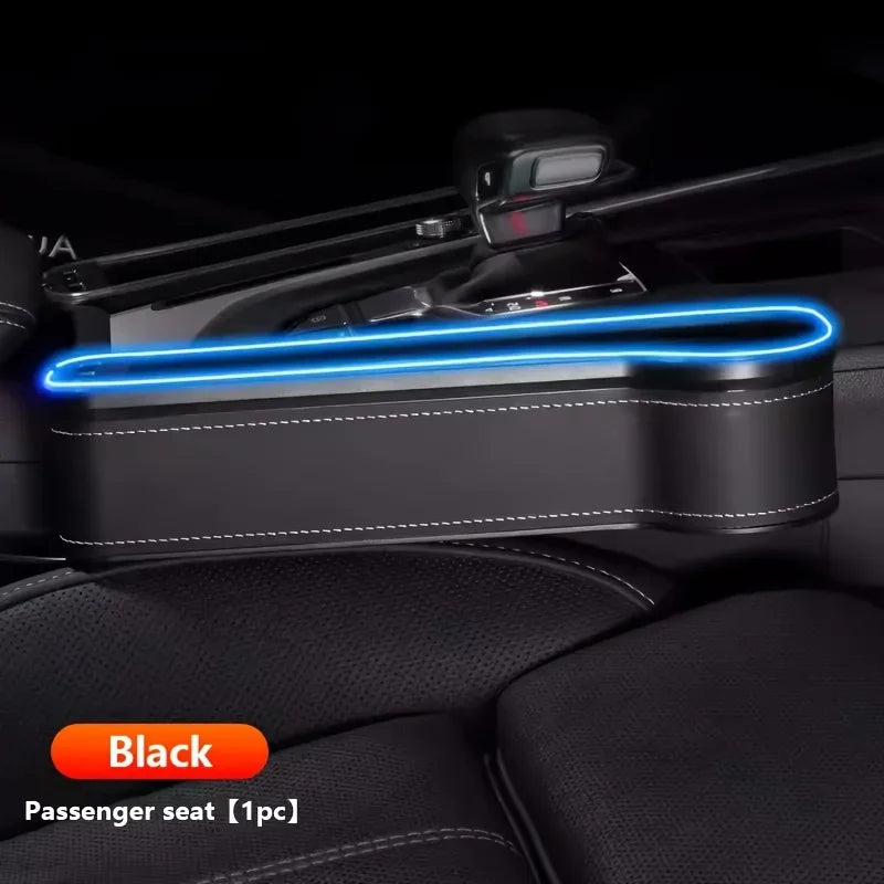 2-In-1 Car Seat Gap Organizer With Dual Usb Chargers&Colorful Ambient Lighting - Pu Leather Storage Box For Phones  Accessories