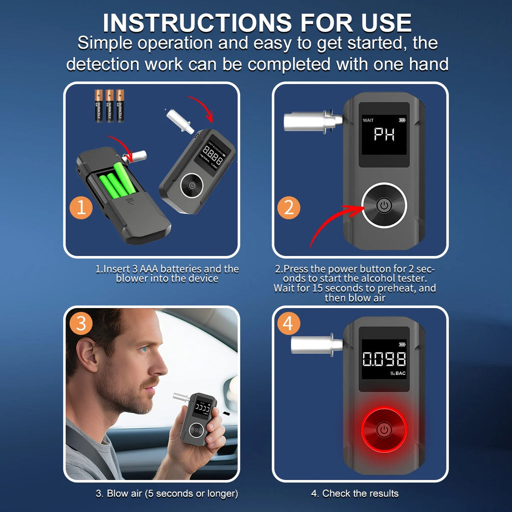 2026 New High-Precision Alcohol Tester – Portable Breathalyzer – Suitable for Post-Drink Safety Testing, Self-Diagnosis, and I