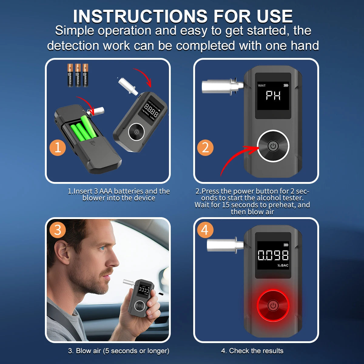 2026 New High-Precision Alcohol Tester – Portable Breathalyzer – Suitable for Post-Drink Safety Testing, Self-Diagnosis, and I