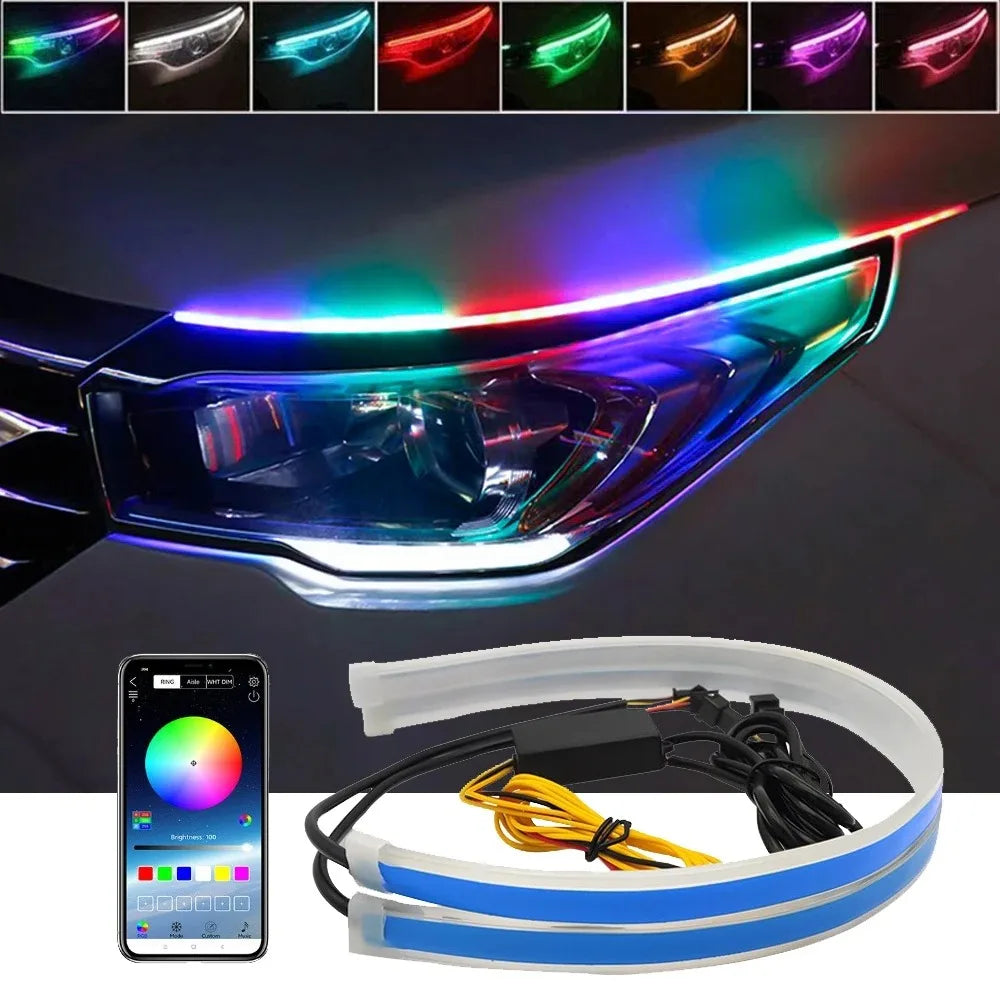 Daytime Running Lights Car LED DRL Lamp Strip DRL Decorative  Light Auto Headlight Turn Signal Light RGB With Remote App Control