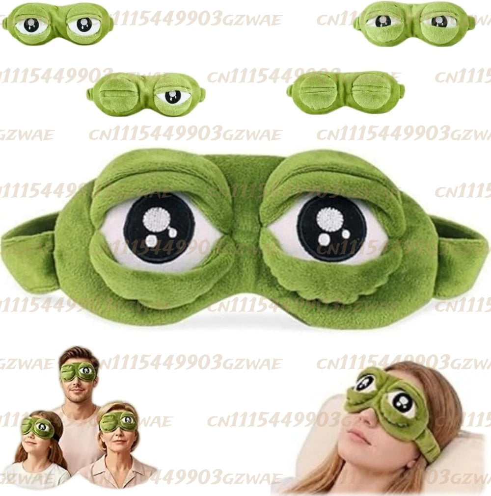 Frog Eye Mask for Sleeping, 3D Frog Sleep Mask with Adjustable Eyelids, Funny Plush Blackout Eye Mask, Soft Contoured Sleep Mask