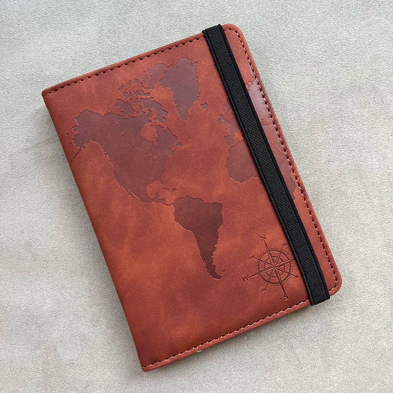 Rfid Blocking Personalised Passport Cover World Map Compass with Elastic Band Travel Essentials Passport Holder