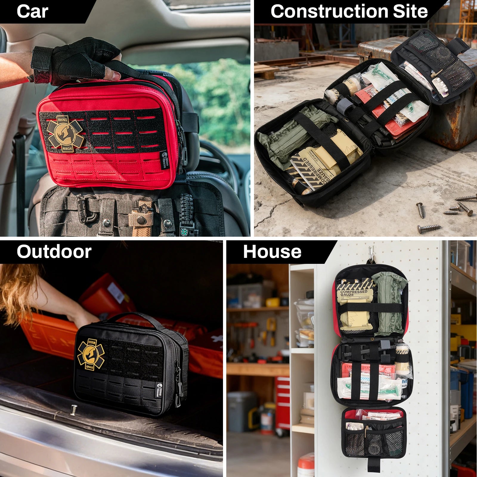 RHINO RESCUE Compact Vehicle First Aid Pack, Disaster Preparedness Kit, Molle Storage Pouch for Outdoor & Home Safety