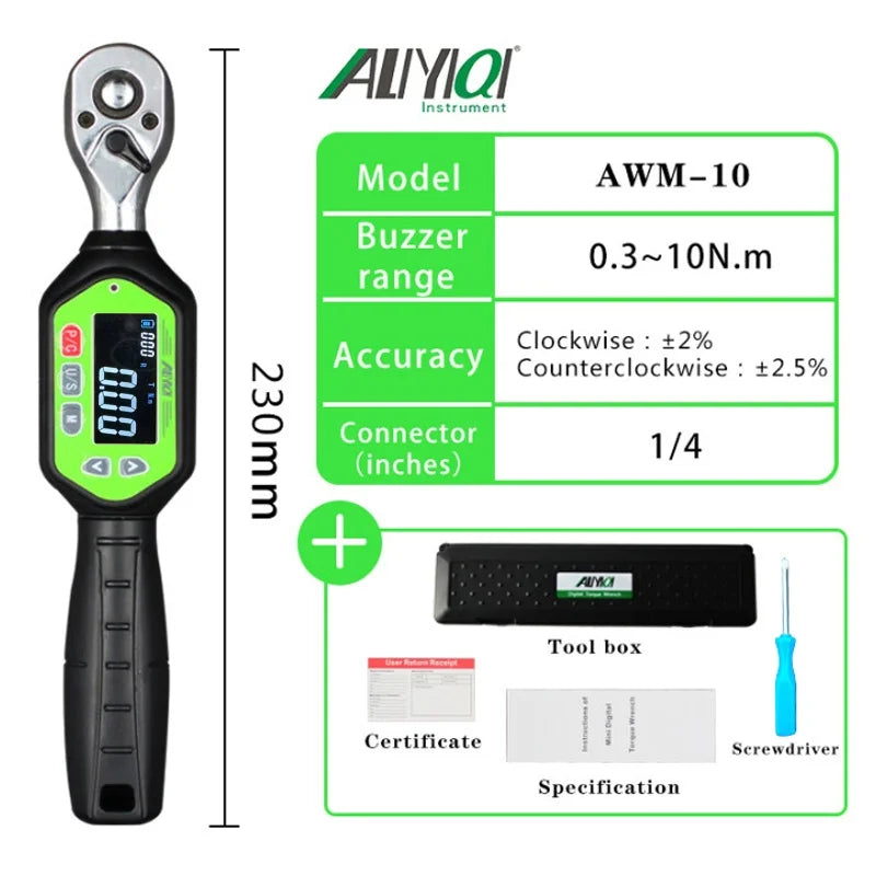AWM 1/4,3/8,1/2 Screen Display And Regular Display  Portable Preset Wrench Bidirectional Ratchet Head Mini Digital Torque Wrench