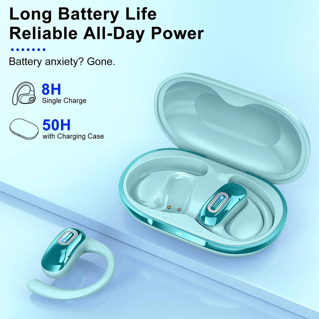 Open Ear Wireless Earbuds Bluetooth 5.4 Headphones 50H Battery Life IPX7 Waterproof Touch Control Running Sport Earphones.