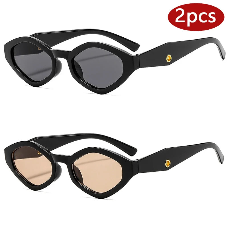 Hiking 2pcs Fashion Diamond Shaped Women‘s Anti Light Glasses Vintage Small Frame Punk Polygonal Glasses Outdoor Eyewear