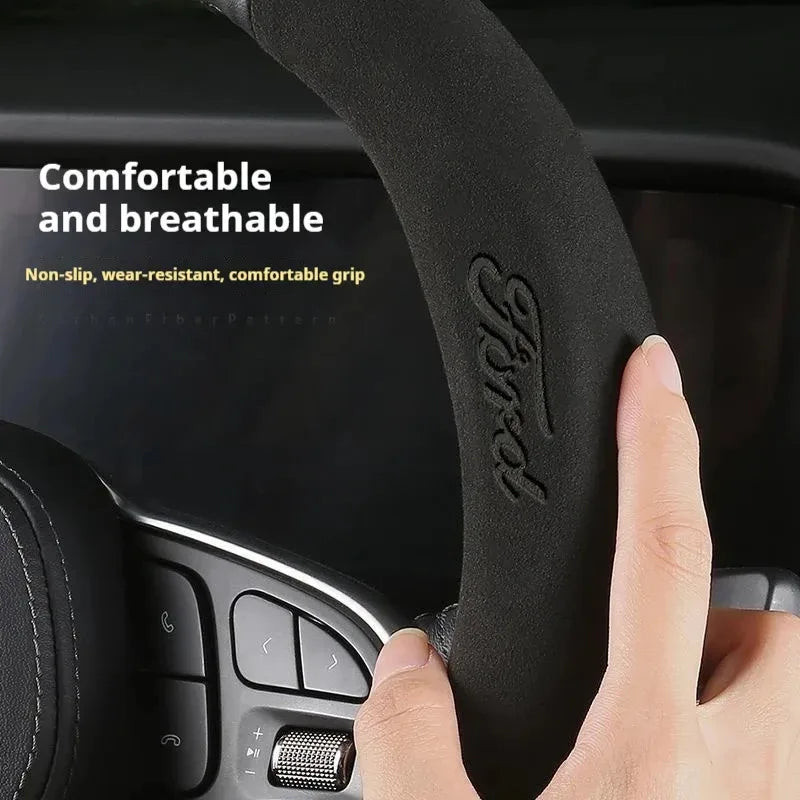 For Ford Mondeo Focus Raptor Puma Edge Explorer Ecosport Ranger F150 Kuga Car AntiSlip Carbon Fiber Leather Steering Wheel Cover