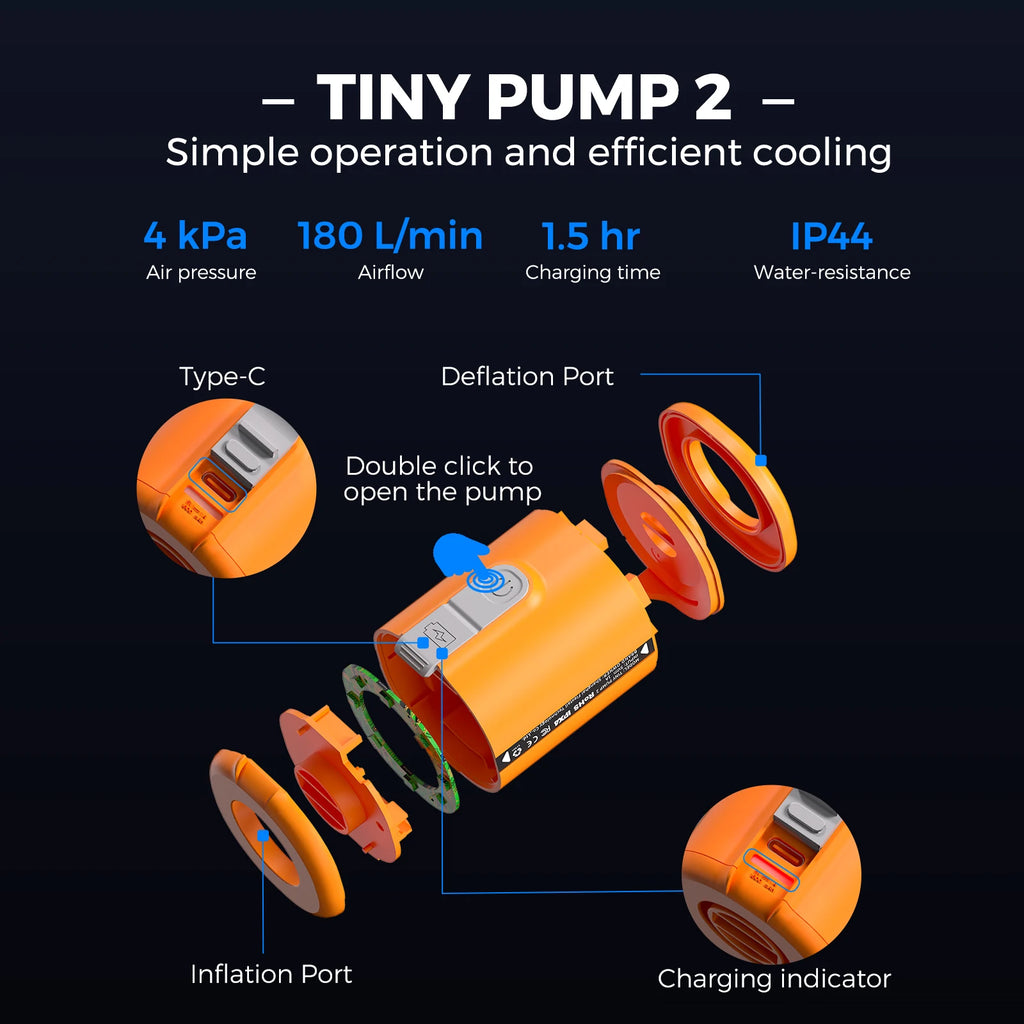 FLEXTAIL TINY PUMP 2 / 2X - 4kPa Electric Air Pump, Portable Camping Pump for Air Beds Sleeping Pads Pool Floats Vacuum Bags