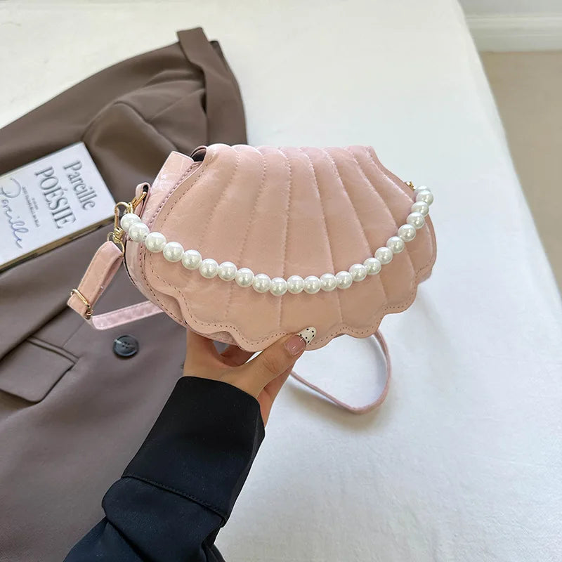 Women's Casual Messenger Bag with Pearl Detailing Trendy Shell Design Niche Fashion Bag for Autumn 2026