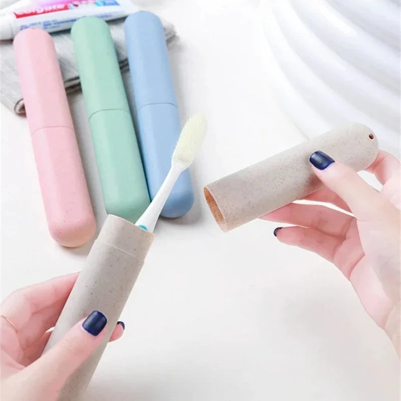 2 Pcs/Set Lightweight and Portable Travel Straw Toothbrush Holder, Breathable and Washable Toothbrush Storage Box
