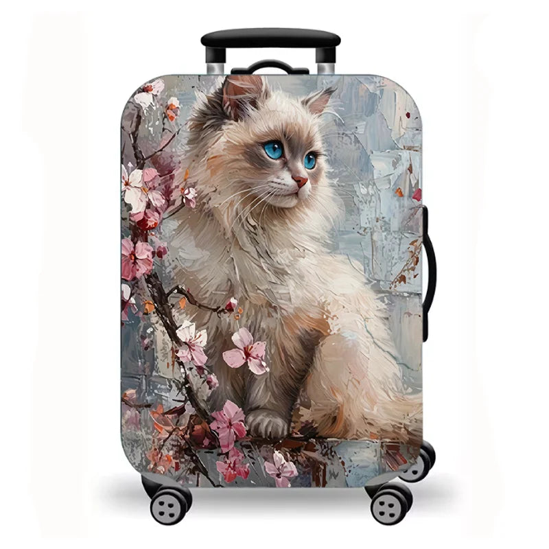 Luggage Cover, Cute Cat Print Stretch Suitcase Protector for Travel, 16 Styles Oil Painting Cat Design