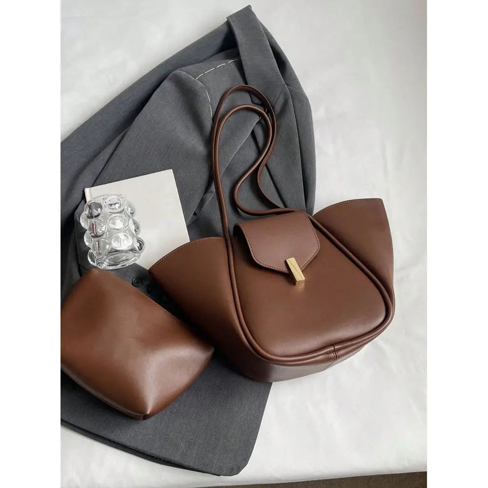 New Fashion Classic Joker Solid Color Pu Waterproof Fabric, Magnet Opening And Closing Design, LargeCapacity Shoulder Tote Bag,