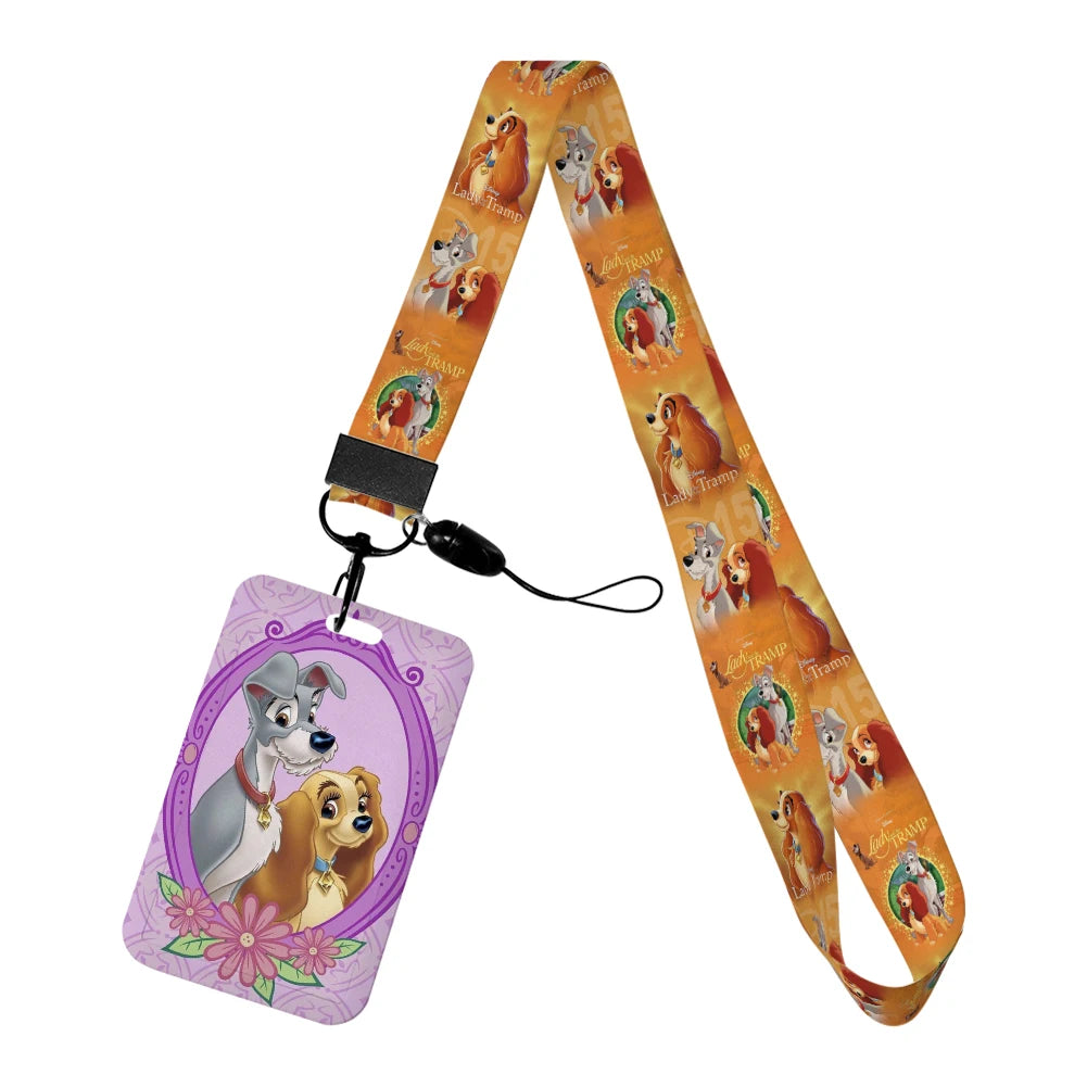 Disney Cartoon Lady and the Tramp Card Holder Anti-lost Neck Strap Lanyard ID Card Pendant USB Badge Clip DIY Keychain Accessory