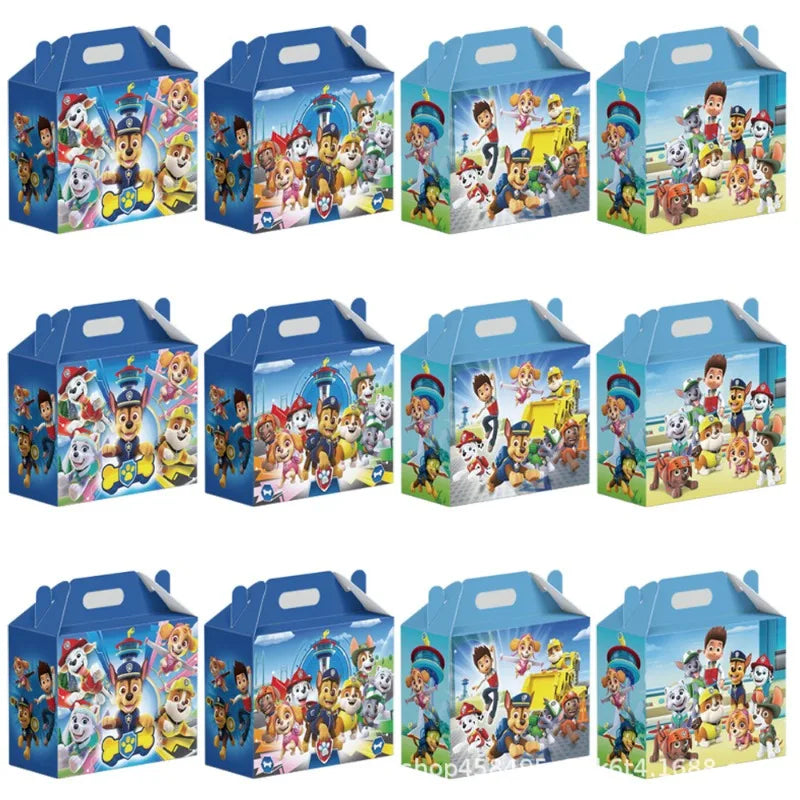 12PCS Paw Patrol Birthday Party Supplies Baby Shower Bag Cute Anime Kids Gifts Candy Decoration Creative Packaging Box