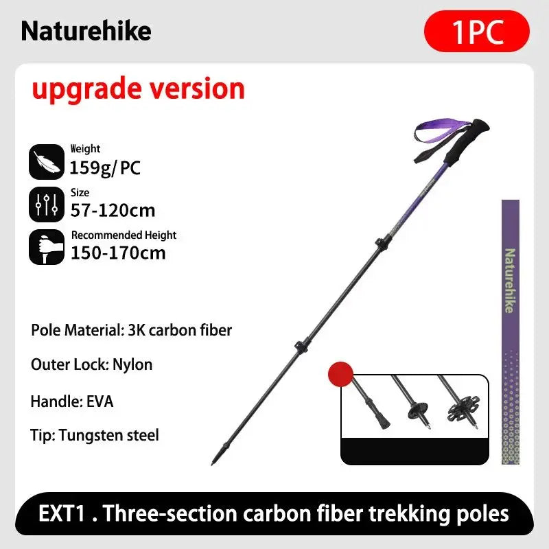 Naturehike 3-section Carbon Fiber Hiking Poles Ultralight Telescopic Trekking Poles Outdoor Hiking Camping Walking Stick