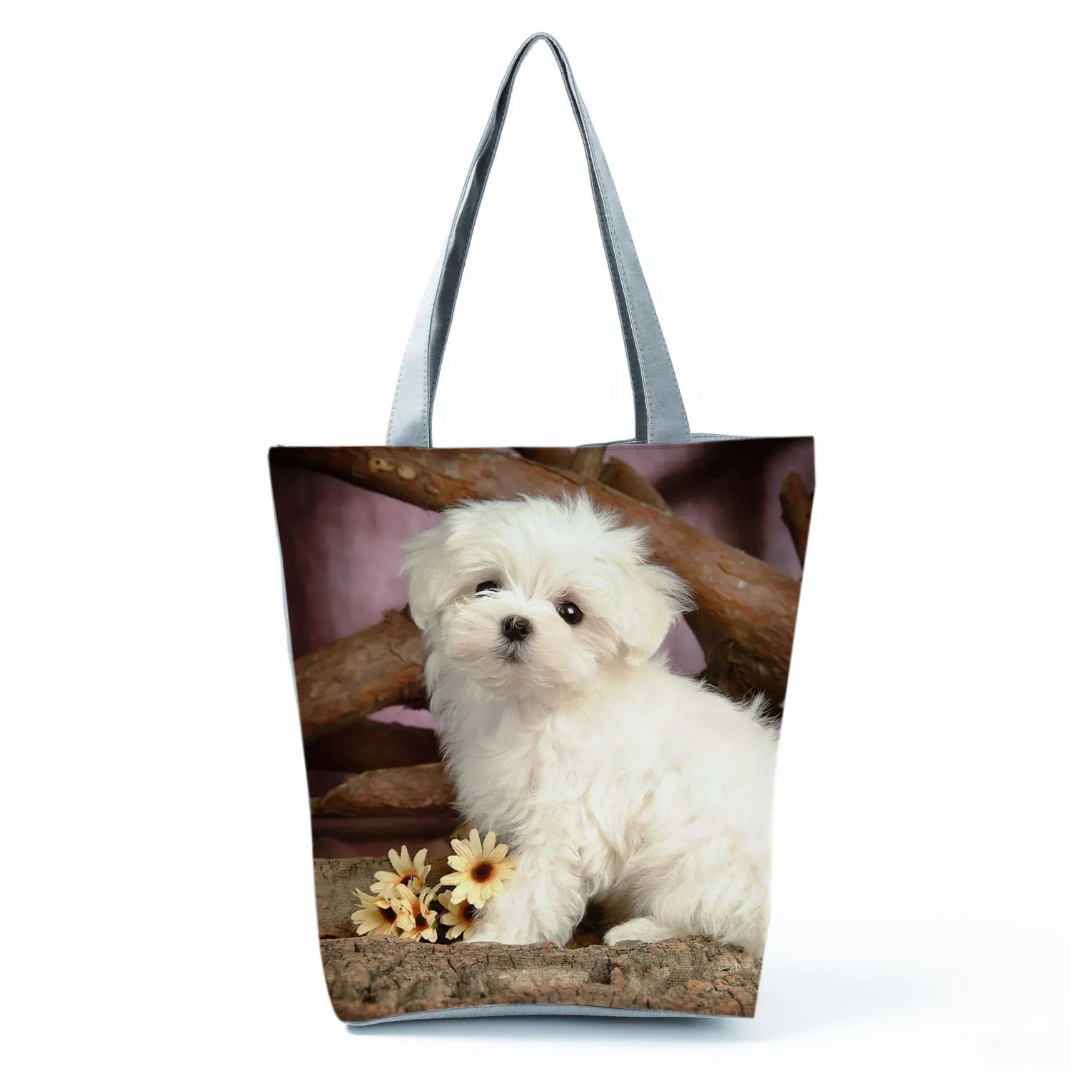 Cute Maltese Dogs Print Handbags Casual Women Shopping Bag Large Capacity Foldable Shoulder Bags Eco Reusable Travel Beach Totes