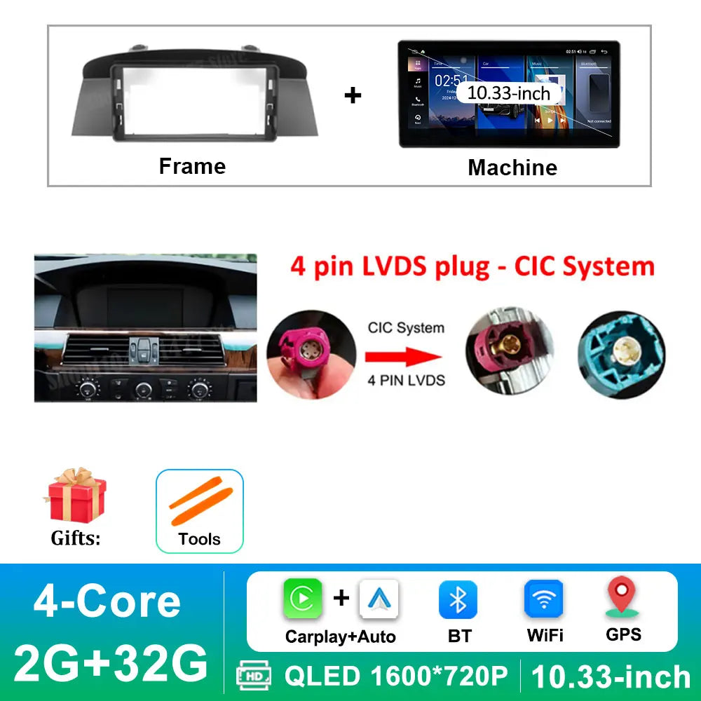 12.3 '' Ultra-thin Screen Android 16 BT for BMW 5 Series E60 E61 E62 2004 - 2012 CIC CCC System GPS Car Video Multimedia Player