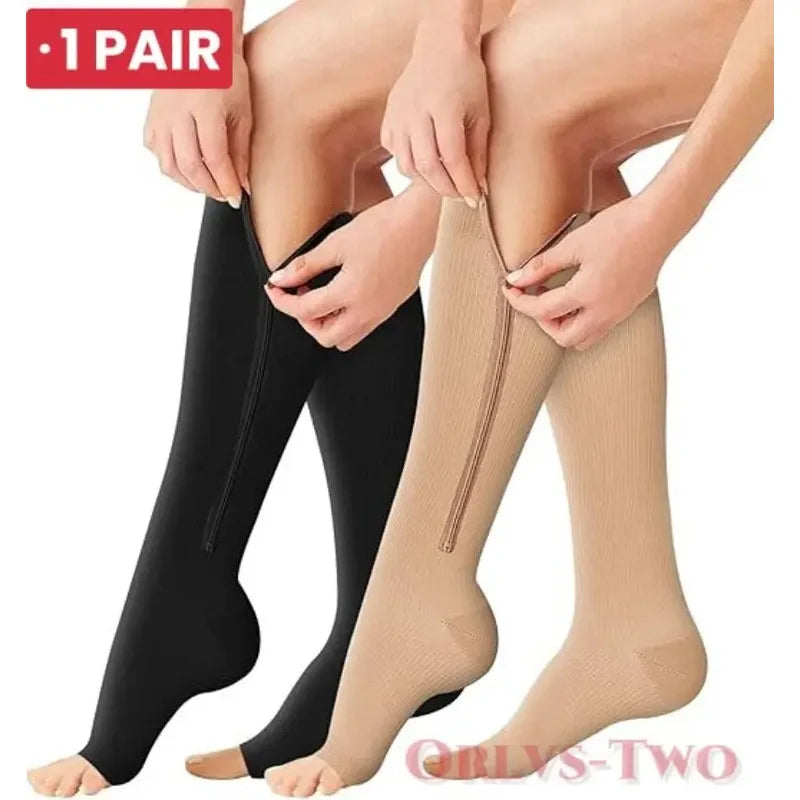 Zipper Compression Socks Men Women Knee Maternity High Socks Anti-Fatigue Stretchy Sox Outdoor Running Hiking Sports Socks