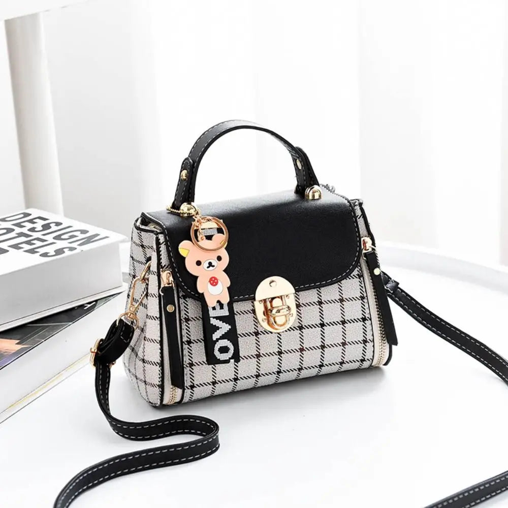 New PU Leather Shoulder Bags Plaid Pattern Buckle Handbags Flap Messenger Bag Women