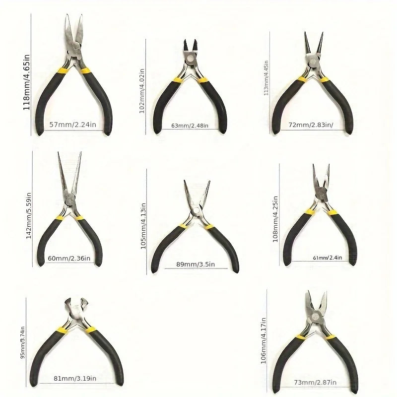 8PCs Carbon Steel Jewelry Pliers Set - Round/Needle Nose for Precise DIY Craft & Repair