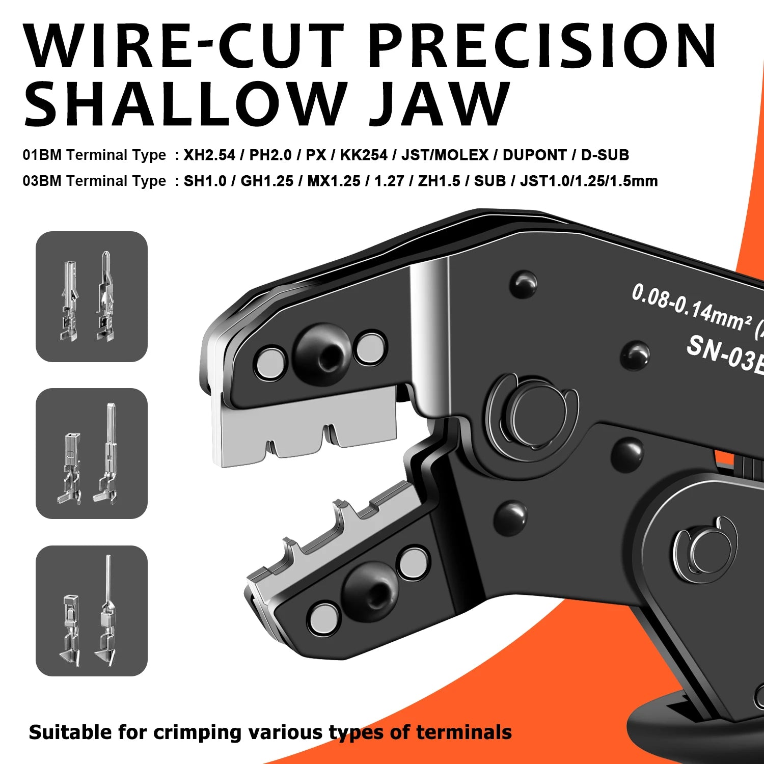 Wire Crimping Plier Micro Pin Connector Crimper for JST XH PH SH Molex KK D-sub Terminals AWG 28-20/28-26 SN-01BM/03BM