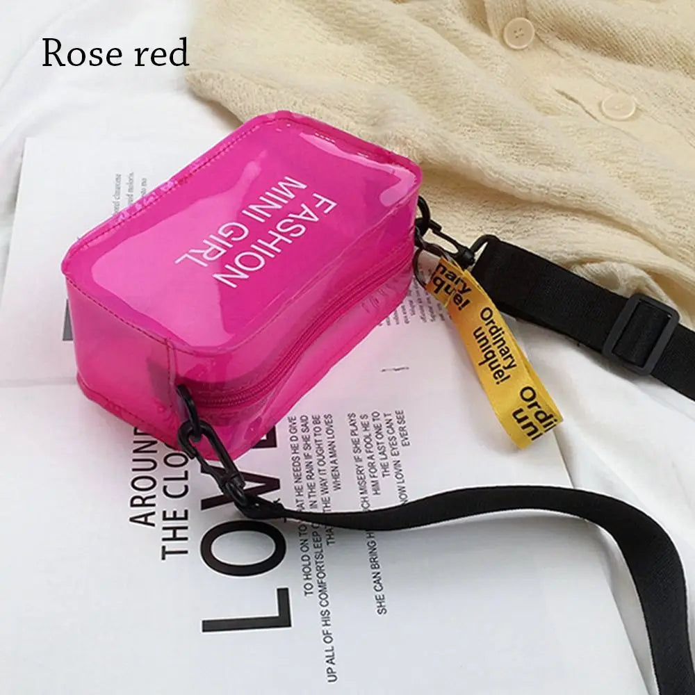 Transparent Laser Crossbody Bag for Women Candy Color Letter Fashion Mini Shoulder Messenger Bag PVC Jelly Small Tote Bag