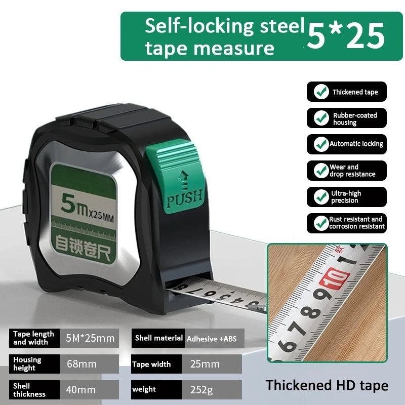 Measuring Tools Self-Locking Tape Measure Measure Thickened Metric Tape High Precision Steel Tape Measure Wear-resistant Ruler
