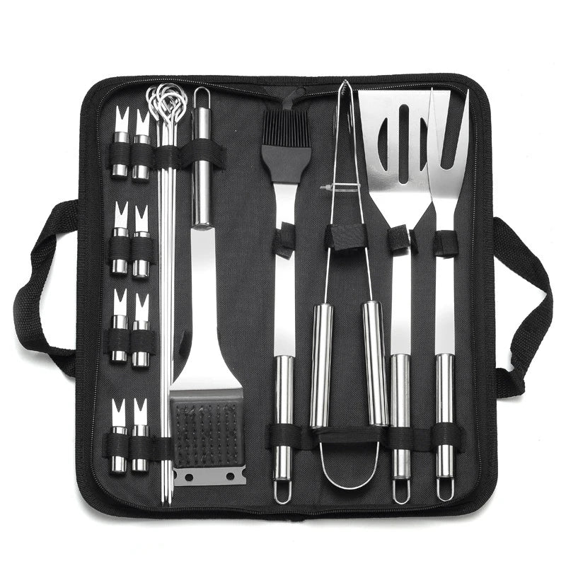 LMETJMA BBQ Grill Accessories Set Stainless Steel BBQ Utensil Kit with Case Portable Practical Grill Tools Utensils Kit