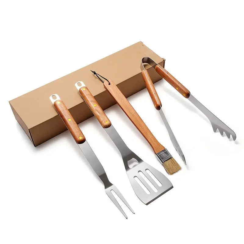 4PCS Sets BBQ Grill Tools Set Stainless Steel Heavy Duty Grilling Accessories Kit Grill Utensils Set Outdoor Camping Grill Tools