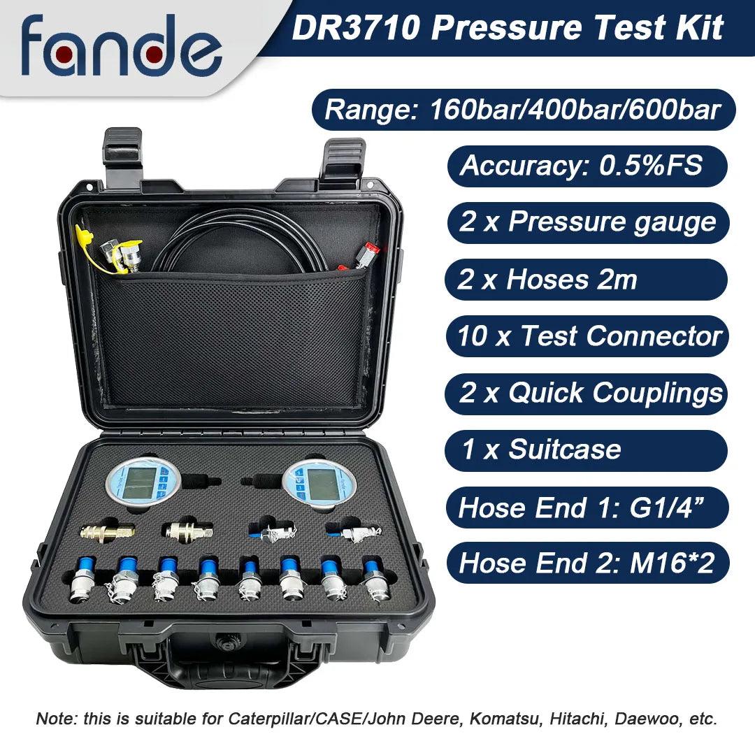 600bar and 400bar Hydraulic Pressure Gauge Kit Accuracy 0.5%FS for Excavator Construction Machinery 12 PCS Tester Coupling