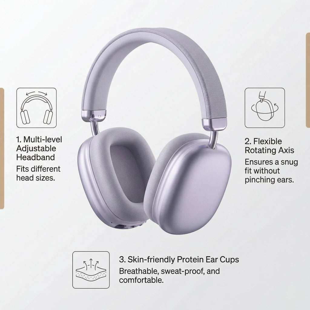 Fabric Headband Bluetooth Over-Ear Headphones Breathable Comfortable Metal Adjustment for Student Music Lover Office Worker