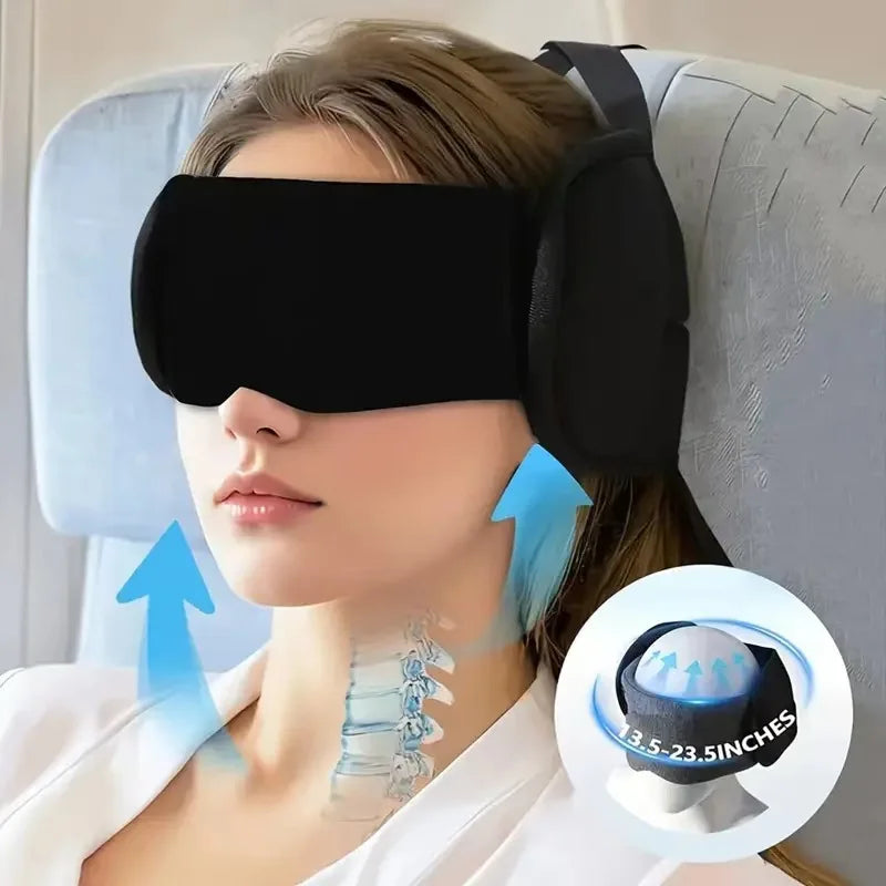 Travel neck pillow with eye mask, breathable, for sleep, with integrated fixation and support, light - blocking eye mask