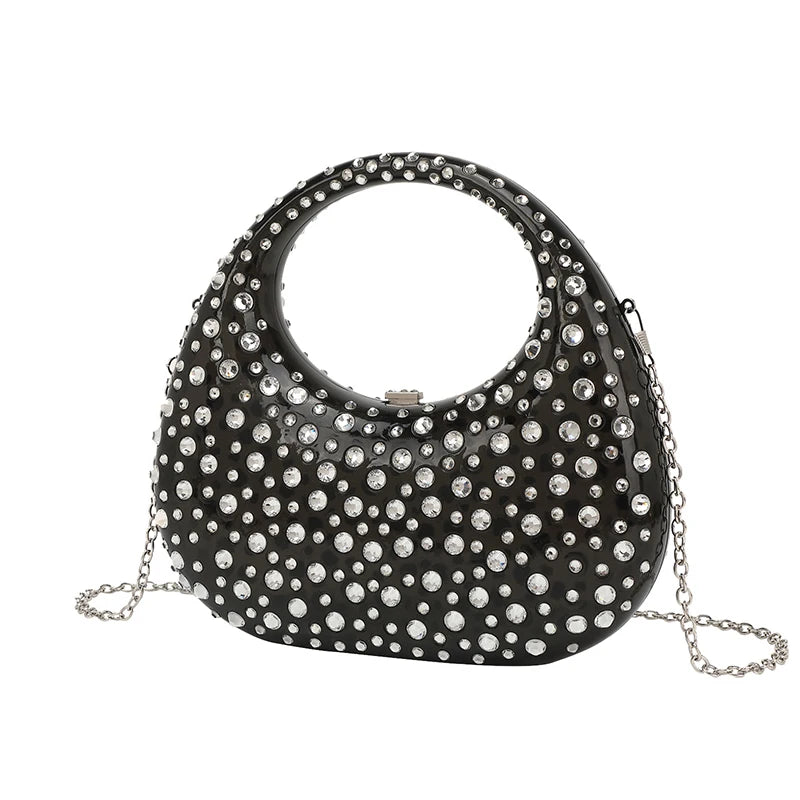 Diamond Women Bags Luxury Designer Handbags Rhinestones Box Transparent Acrylic Clutch Dresses Crescent Shoulder Crossbody Bag