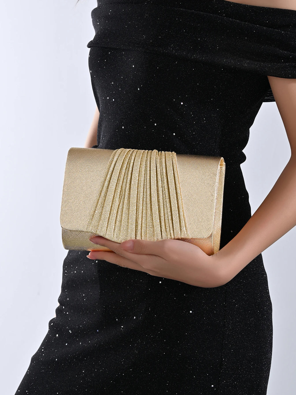 Women's Evening Clutch Bag, Ruffled Handbag, Sparkling Grip Bag, Fashionable Party Purse, Perfect for Weddings, Graduations