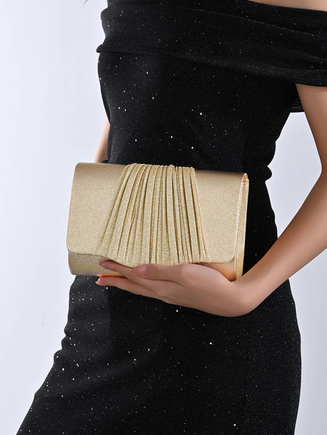 Women's Evening Clutch Bag, Ruffled Handbag, Sparkling Grip Bag, Fashionable Party Purse, Perfect for Weddings, Graduations