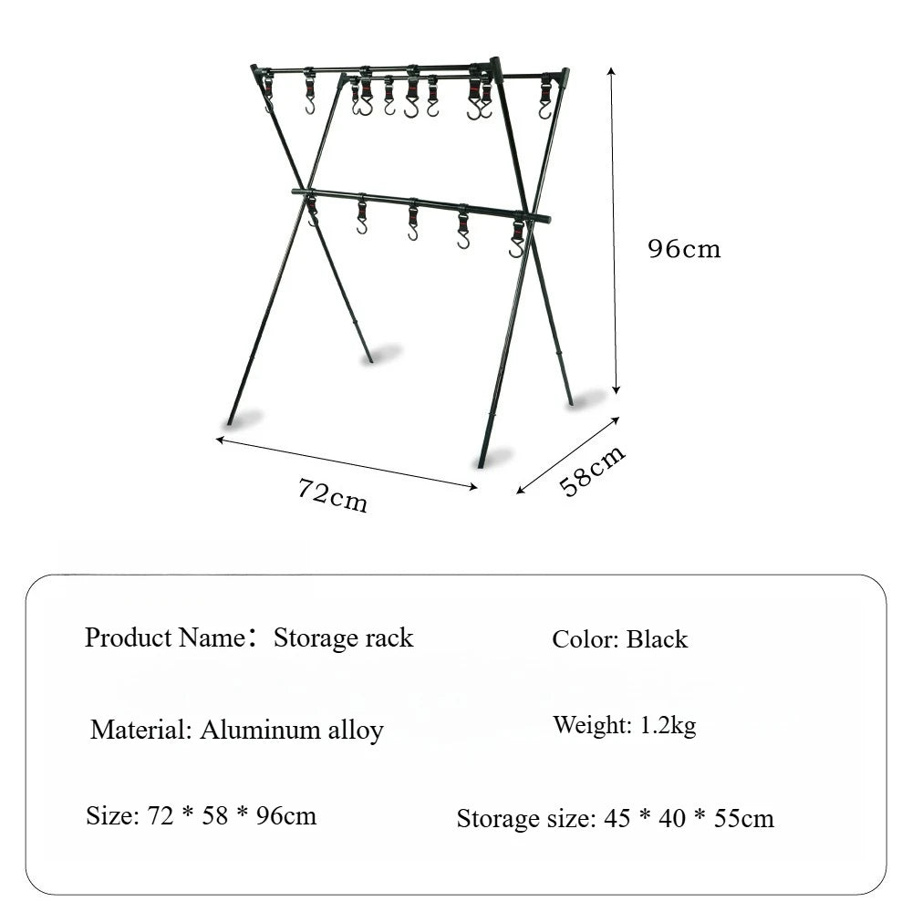 Camping Shelf Aluminum Alloy Organizer Folding Rack Lightweight Travel Hanging Rack Fishing Hiking Camping Storage Rack
