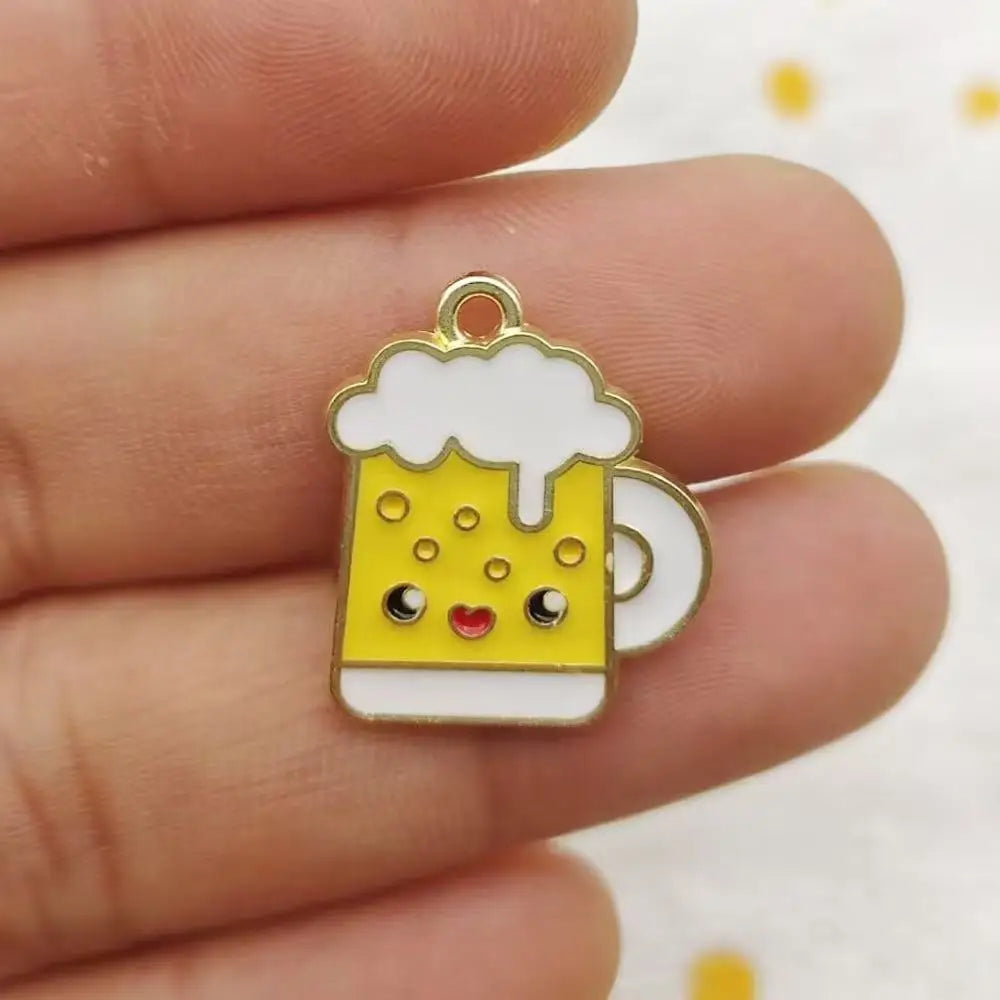 10pcs Drip Oil Alloy DIY Food Emoji Bag Accessories Burger Pizza Beer Bracelet Pendant Keychain Bag Pendant