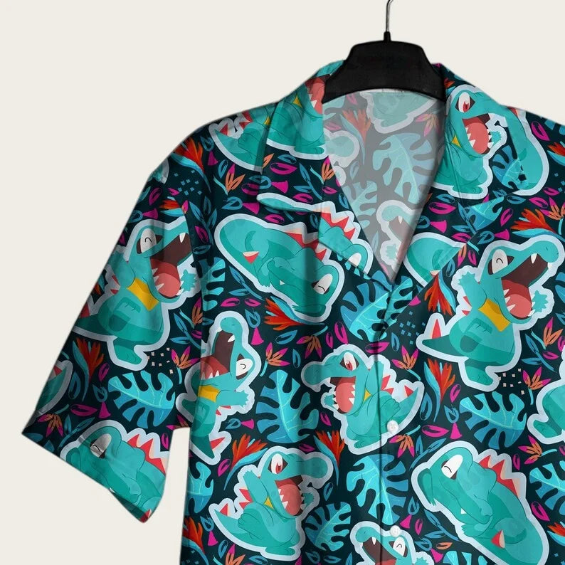 Summer Fashion Men's Totodile Printed Hawaiian Shirt Shorts Set Home Leisure Loose Style Anime Pajama T-shirt Shorts Two Piece
